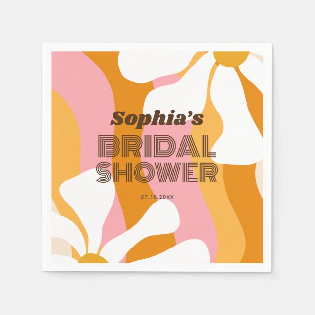 Groovy Retro Rainbow Daisy Flowers Bridal Shower Napkin (Front)