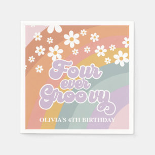 Groovy Retro Rainbow Four Ever Groovy 4th Birthday Napkin