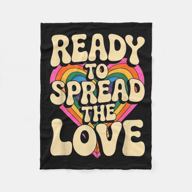Groovy Retro Rainbow Heart Sitive Valentine Messag Fleece Blanket (Front)