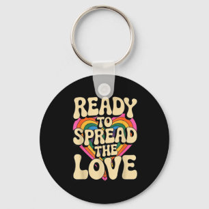 Groovy Retro Rainbow Heart Sitive Valentine Messag Keychain