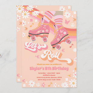 Groovy Retro Rainbow Roller Skating Birthday Party Invitation