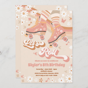 Groovy Retro Rainbow Roller Skating Birthday Party Invitation