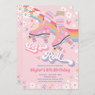 Groovy Retro Rainbow Roller Skating Birthday Party Invitation