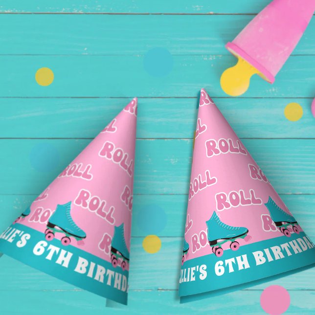 Groovy Retro Rainbow Roller Skating Birthday Party Party Hat (Creator Uploaded)