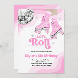 Groovy Retro Roller Skating Disco Birthday Party Invitation