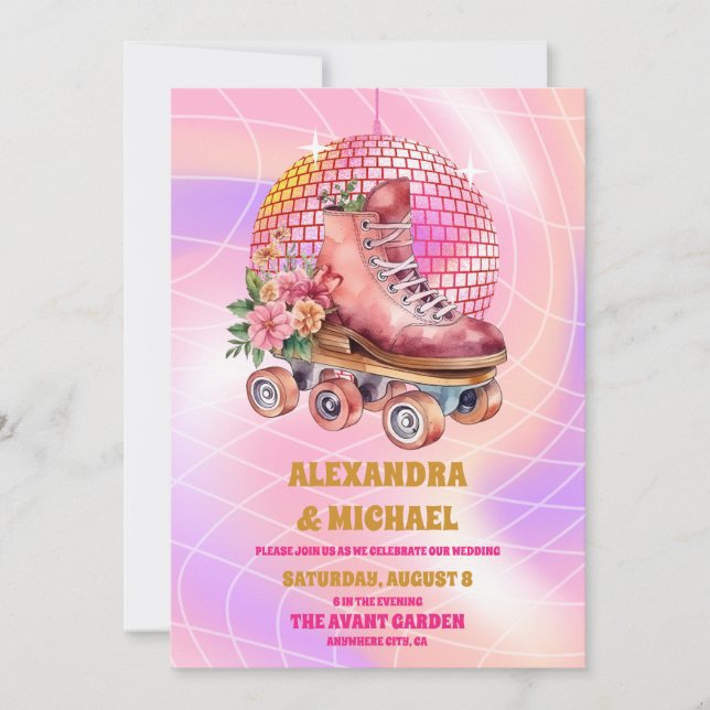 Groovy Retro Roller Skating Wedding Invitation (Front)