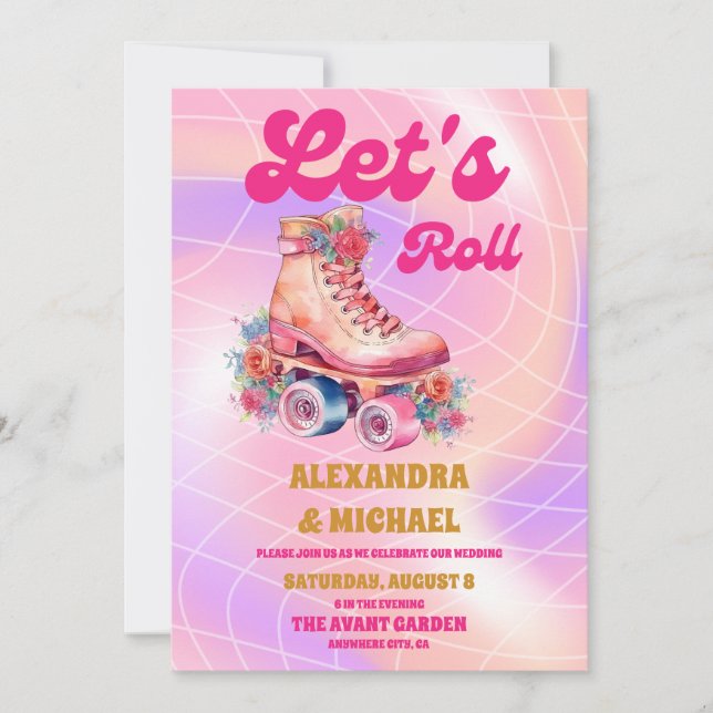 Groovy Retro Roller Skating Wedding Invitation (Front)