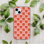 Groovy Retro Romantic Love Heart Red Chequerboard iPhone 15 Mini Case<br><div class="desc">Groovy Retro Romantic Love Heart Red Chequerboard iPhone 15 Plus Cases features a simple red chequerboard pattern with groovy retro romantic love hearts. Perfect gift for her for Valentine's Day,  birthday,  mom for Mother's Day,  girlfriend,  sweetheart for Christmas and holidays. Designed by ©Evco Studio www.zazzle.com/store/evcostudio</div>