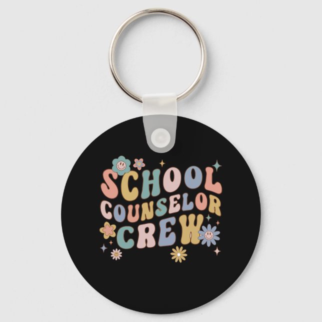 Groovy Retro School Counsellor Crew Teacher Back T Keychain (Front)