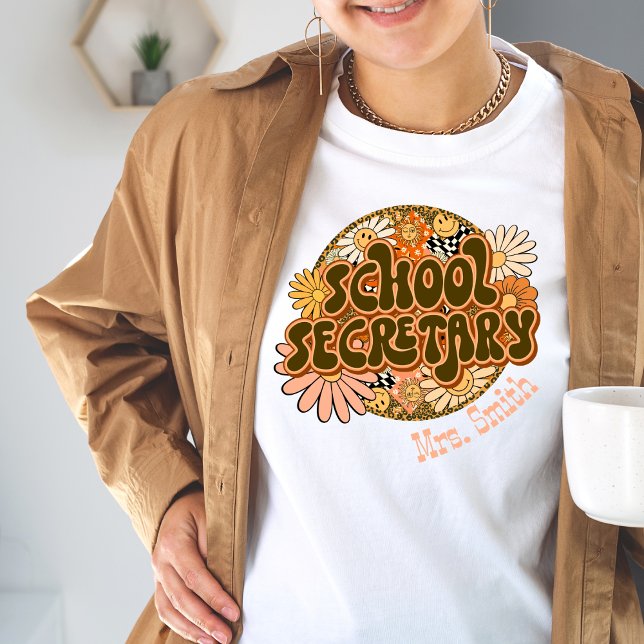 Groovy Retro School Secretary Customizable Tshirt (Creator Uploaded)