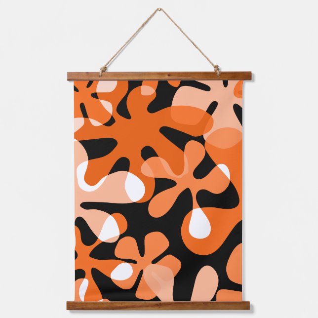 Groovy Retro Shapes Orange Black White Hanging Tapestry (Front)