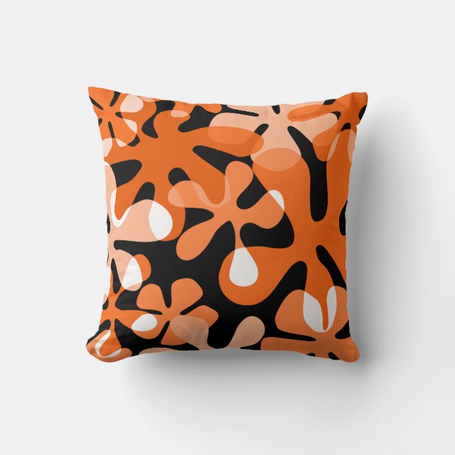 Groovy Retro Shapes Orange Black White Throw Pillow (Front)