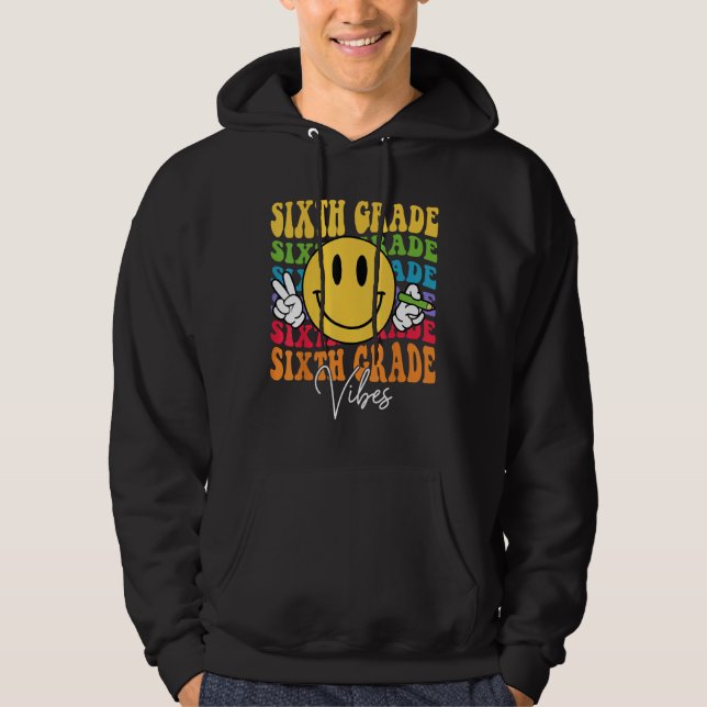 Groovy Retro Sixth Grade Vibes Face Teachers Back  Hoodie (Front)