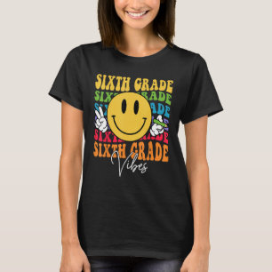 Groovy Retro Sixth Grade Vibes Face Teachers Back  T-Shirt