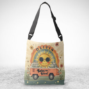 Groovy Retro Smiling Baby Sun, Peace & Love Vibes Crossbody Bag
