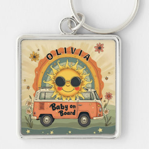 Groovy Retro Smiling Baby Sun, Peace & Love Vibes Keychain