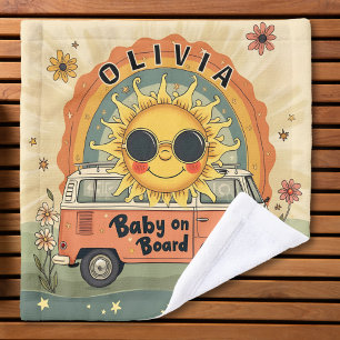 Groovy Retro Smiling Baby Sun, Peace & Love Vibes Wash Cloth