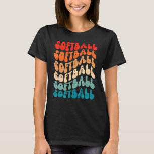 Groovy Retro Softball Girl Retro 70s Hippie Boho V T-Shirt