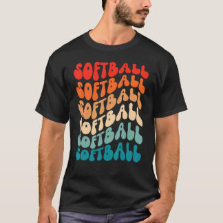 Groovy Retro Softball Girl Retro 70s Hippie Boho V T-Shirt