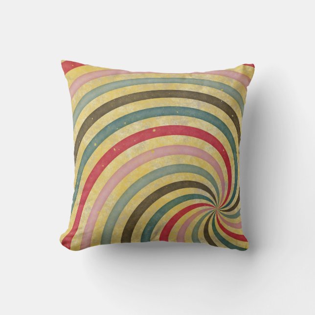 Groovy Retro Spiral Sunbeam Ray Swirl Throw Pillow (Front)