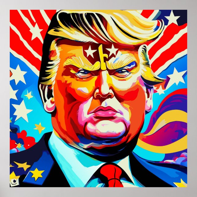 Groovy Retro Superhero Donald Trump Portrait Poster (Front)