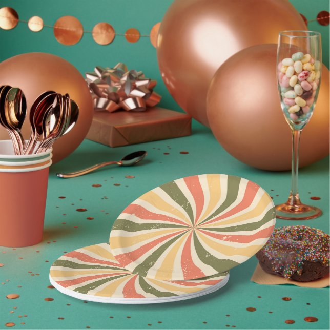 Groovy retro swirl burst paper plate (Multi)