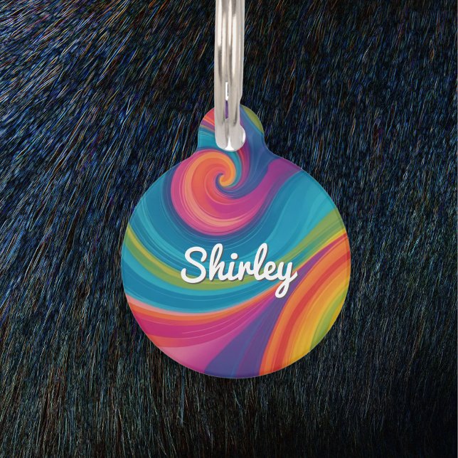 Groovy Retro Swirls Colourful Personalized Pet Tag (A groovy, personalized dog ID tag, with colorful retro swirls design)