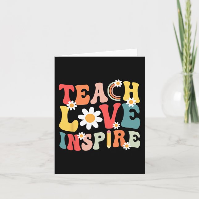 Groovy Retro Teach Love Inspire Back To School Tea Card (Front)