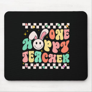 Groovy Retro Teacher Easter Shirt One Hoppy Teache Mouse Pad