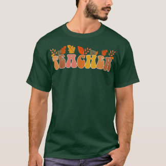 Groovy Retro Teacher Vintage Fall Leaves Autumn Se T-Shirt
