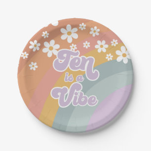 Groovy Retro Ten is a Vibe Rainbow Paper Plate