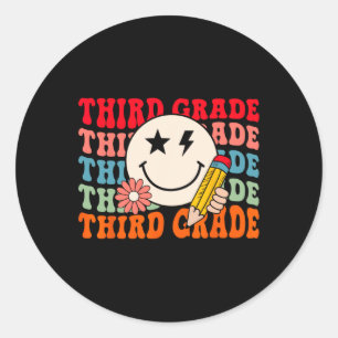 Groovy Retro Third Grade Back To School Students T Classic Round Sticker