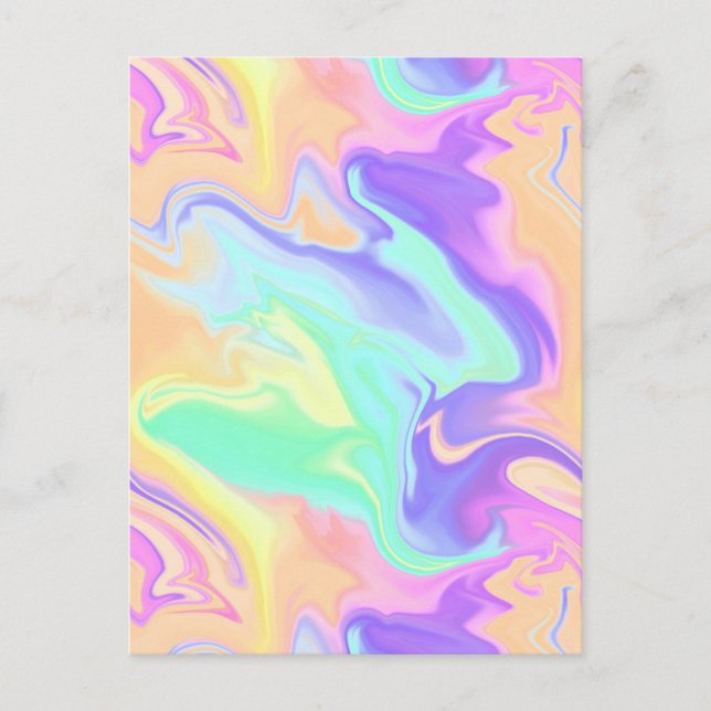 Groovy Retro Tie Dye Pastel Marble Swirl Announcement Postcard (Front)