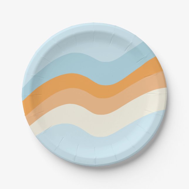 Groovy Retro Vibes Blue Orange Paper Plates (Front)