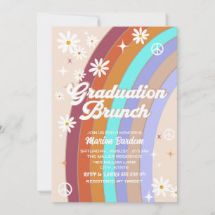 Groovy retro watercolor graduation brunch invitation
