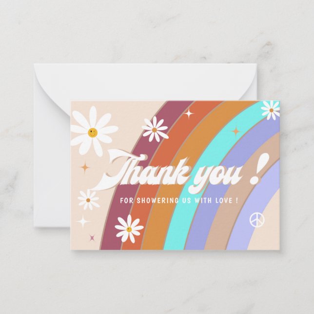 Groovy retro watercolor  thank you baby shower card (Front)