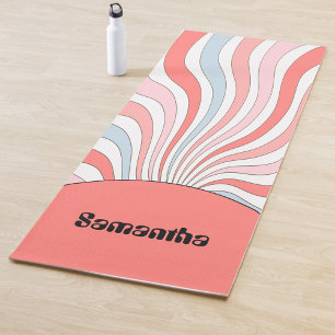 Groovy Retro Waves in Pastel Colors Yoga Mat