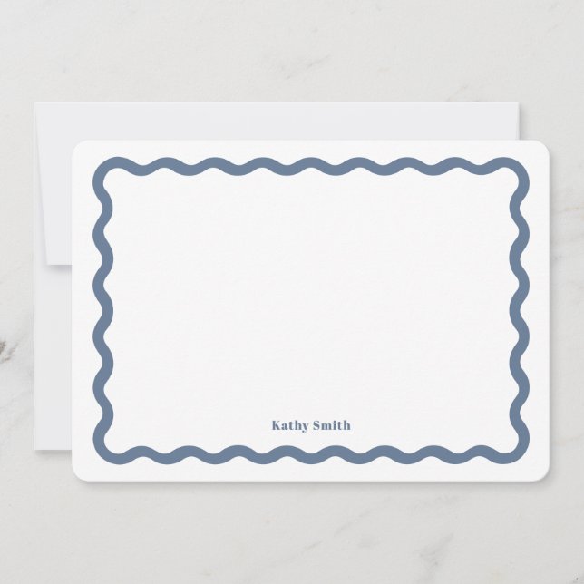 Groovy Retro Wavy Blue Personalized Stationery Card (Front)