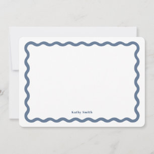 Groovy Retro Wavy Blue Personalized Stationery Card