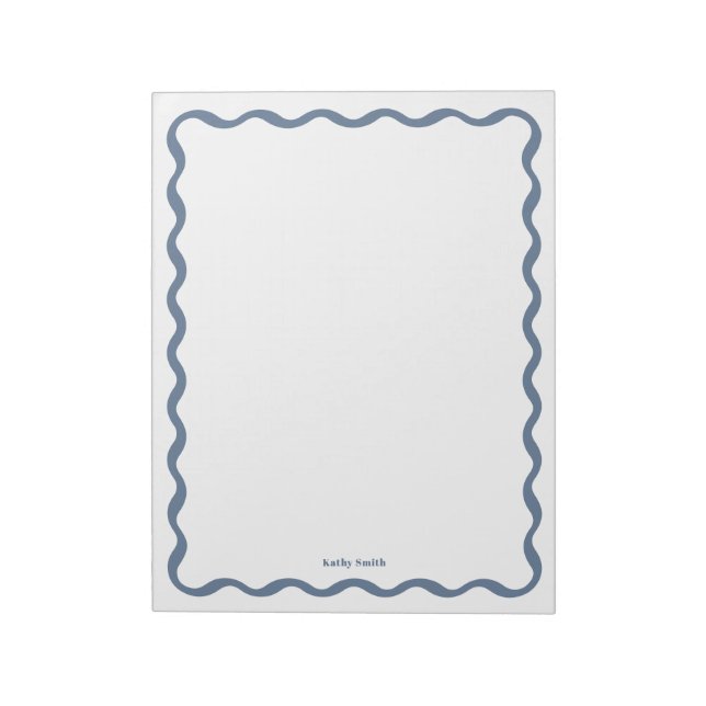 Groovy Retro Wavy Blue Personalized Stationery Notepad (Rotated)