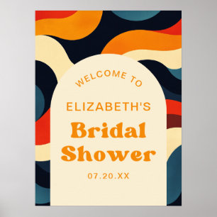 Groovy Retro Wavy Bridal Shower Welcome Sign