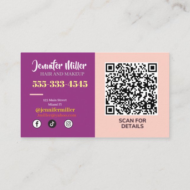 Groovy Retro Wavy Lines Social Media QR code  Business Card (Back)