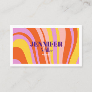 Groovy Retro Wavy Lines Social Media QR code  Business Card