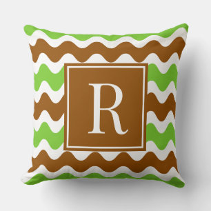 Groovy Ric Rac Stripe - Horizontal Brown & Lime Throw Pillow