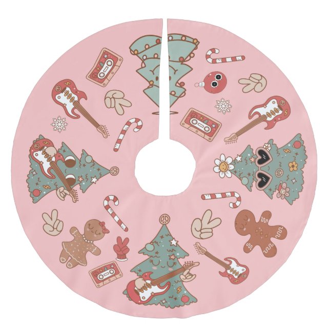 Groovy Rock around the Christmas Tree Brushed Polyester Tree Skirt (Front)