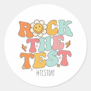 Groovy Rock The Test Motivational Testing Day Classic Round Sticker