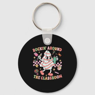 Groovy Rocking Around Clroom Teacher Christmas Tre Keychain