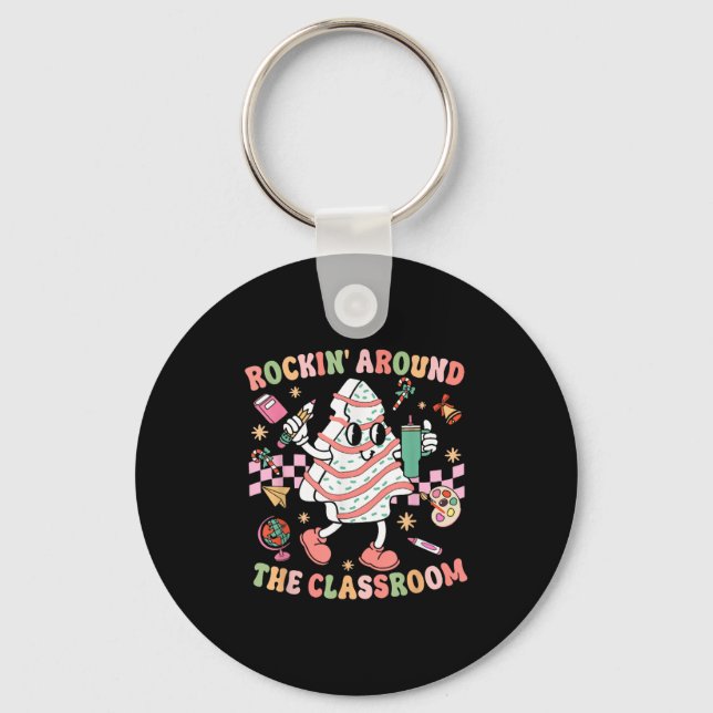 Groovy Rocking Around Clroom Teacher Christmas Tre Keychain (Front)