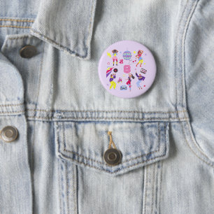 Groovy Roller Disco Party Retro 80s Dancing People 2 Inch Round Button