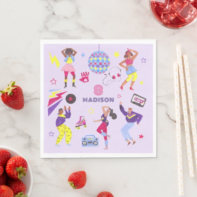 Groovy Roller Disco Party Retro 80s Discoball  Napkin (Insitu)